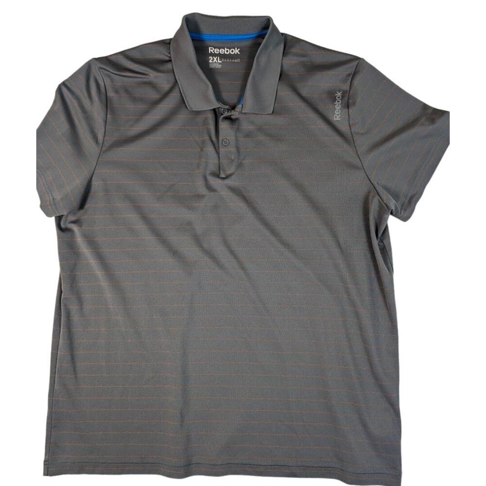 Reebok PlayDry Men Size 2XL Gray with Orange Pinstripes Athletic Golf Polo Shirt